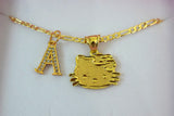 Gold Kitty & Initial (Figaro Chain)