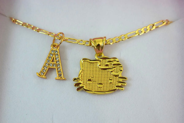 Gold Kitty & Initial (Figaro Chain)