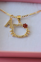Red Flower Kitty & Initial