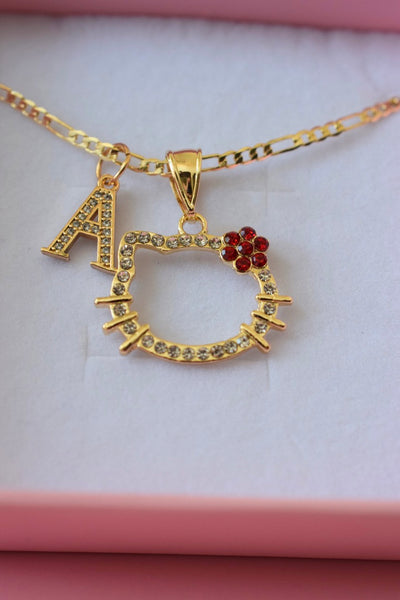 Red Flower Kitty & Initial