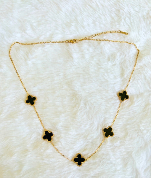 Black 5 Clover Necklace