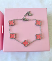 Silver Pink Lucky Clover Bracelet