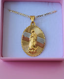 Large Oval Tricolor Mother Mary Necklace