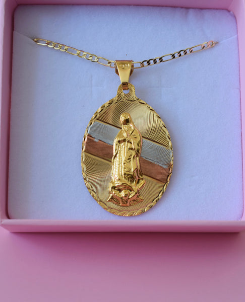 Large Oval Tricolor Mother Mary Necklace