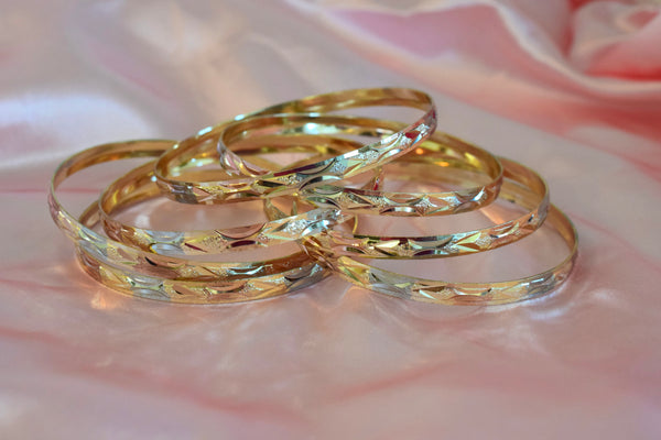 Diamond Cut Tricolor 7 Bangle Set