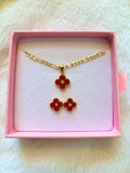 Red Lucky Clover Set Or Separate (Figaro Chain)