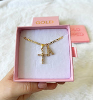 Baguette Diamond Cross With Initial