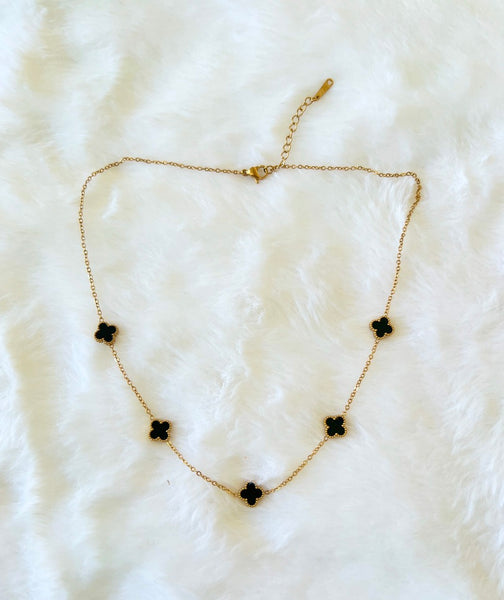 Dainty Black Multiple Clover Necklace