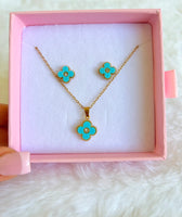 Turquoise Lucky Clover Set Or Separate (Rolo Chain)