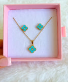 Turquoise Lucky Clover Set Or Separate (Rolo Chain)