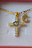 Sapphire Heart Cross & Initial