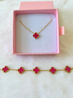 Magenta Lucky Clover Bracelet & Necklace: Package Deal