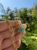 Teal Spinning Flower (Figaro Chain)