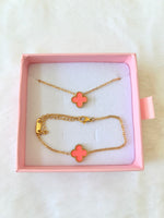 Pink Clover Necklace & Bracelet: Package Deal