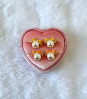 Yellow And Orange Pearl Bow Studs