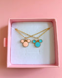 Pink & Blue Mouse Necklaces (Rolo Chain)