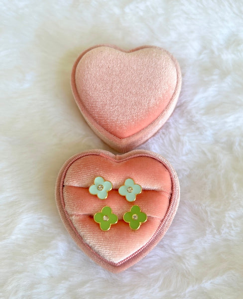 Diamond Dainty Clover Studs In 2 Shades Of Green