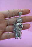Large Icy Silver Saint Jude (Rolo Chain)