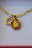 Ruby Mother Mary With Initial (Figaro Chain)