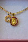 Ruby Mother Mary With Initial (Figaro Chain)