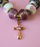 Pink Cross Charm Bracelet