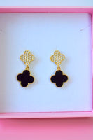 Black Icy Clover Dangle Earrings