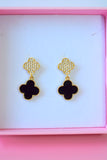 Black Icy Clover Dangle Earrings