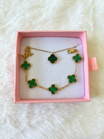 Green Lucky Clover Bracelet & Necklace: Package Deal