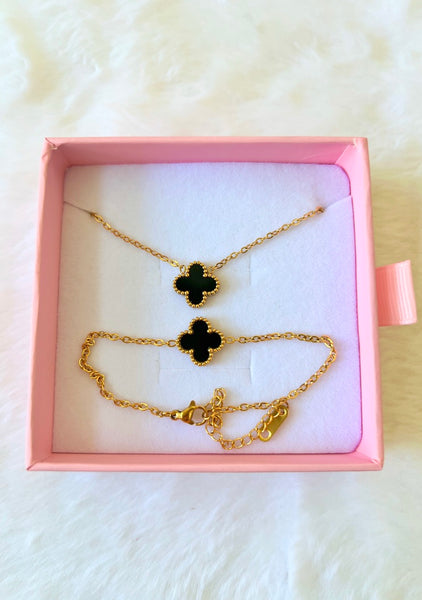 Black Clover Necklace & Bracelet: Package Deal