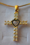 Sapphire Heart Cross (Box Chain)