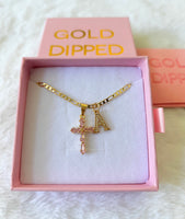 Pink Baguette Cross With Initial