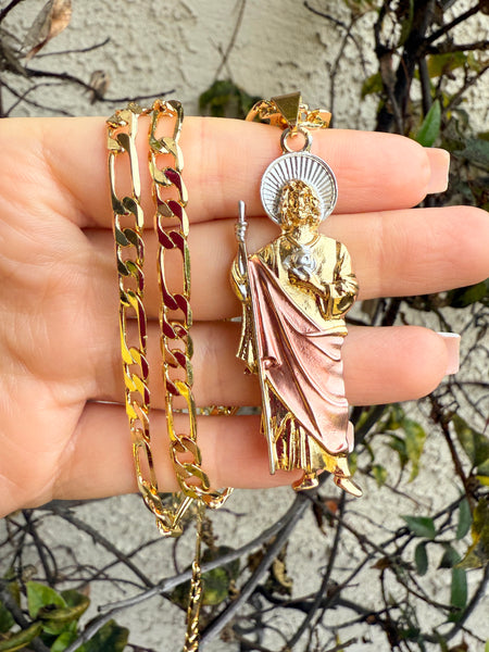 Matte Large Tricolor Saint Jude (Thick Chain)