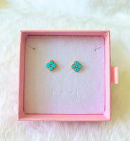 Turquoise Lucky Clover Set Or Separate (Figaro Chain)