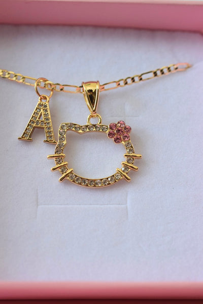 Pink Flower Kitty & Initial