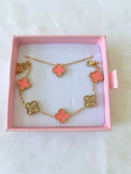 Icy Pink Lucky Clover Bracelet & Necklace: Package Deal