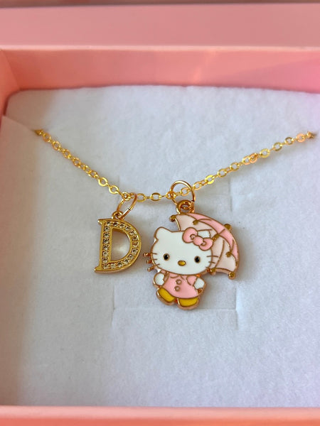 Rainy Day Kitty With Initial (Rolo Chain)