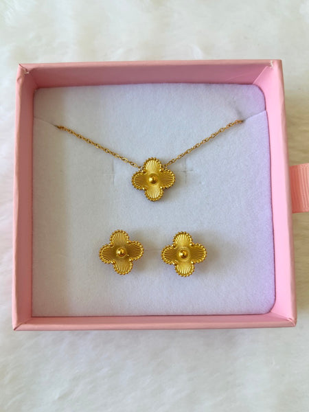 Gold Clover Necklace & Earrings