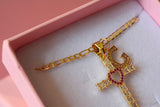 Ruby Heart Cross & Initial