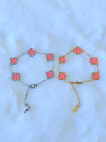 Package Deal: Pink Lucky Clover Bracelets In Silver & Gold