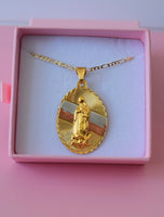 Large Oval Tricolor Mother Mary Necklace