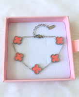 Silver Pink Lucky Clover Bracelet