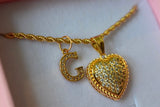 Iced Out Heart & Initial (Rope Chain)