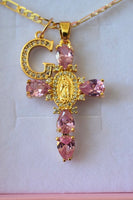 Pear Shape Mary Cross & Initial (Pink)
