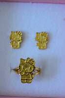 Gold Kitty Earrings & Ring Set (Package Deal)