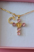 Heart Mary Cross & Initial (Pink)