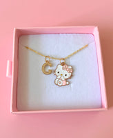 Soft Pink Kitty With Initial (Rolo Chain)