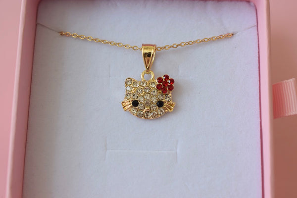 Red Floral Kitty (Rolo Chain)