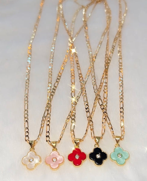 Lucky Clover Necklace In 7 Colors (Figaro Chain)