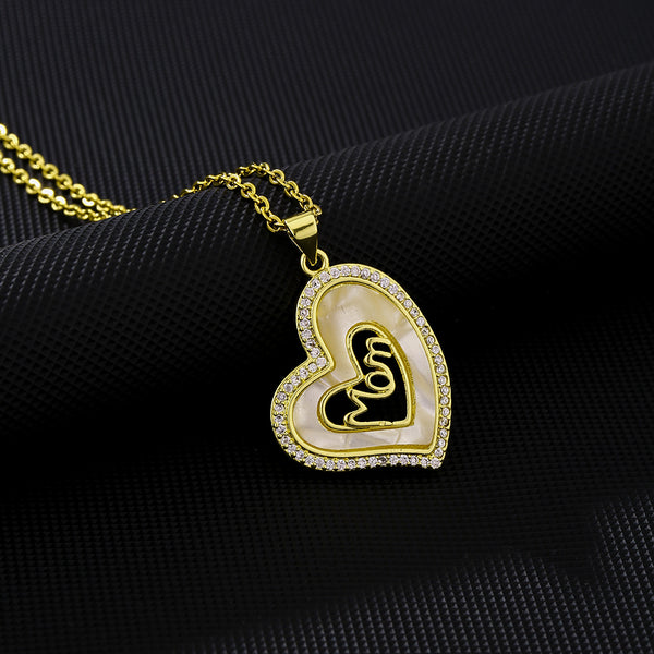 Mother Of Pearl Mom Heart (Rolo Chain)