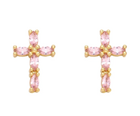 Pink Marquise Cross Studs